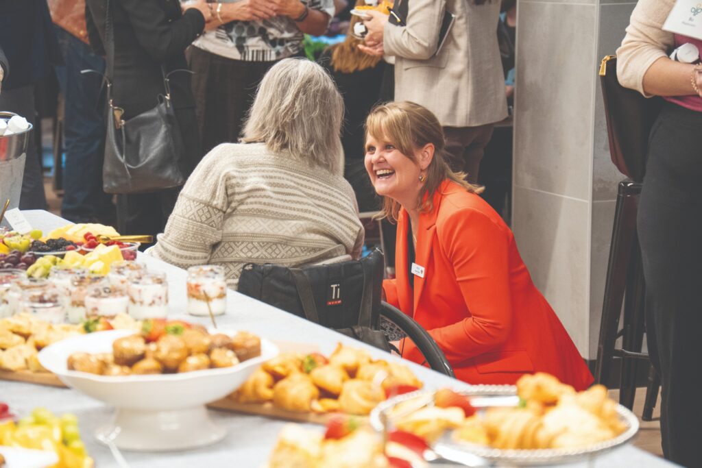 Donate laughing at dinner